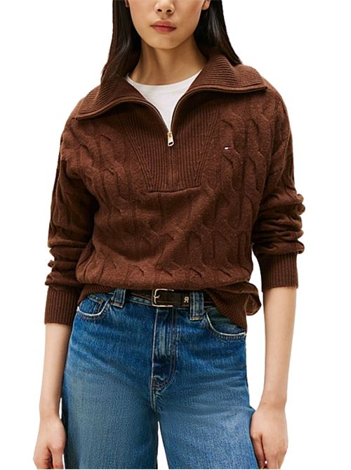 Maglione in lana a trecce con mezza zip Tommy Hilfiger | WW0WW46425GV0